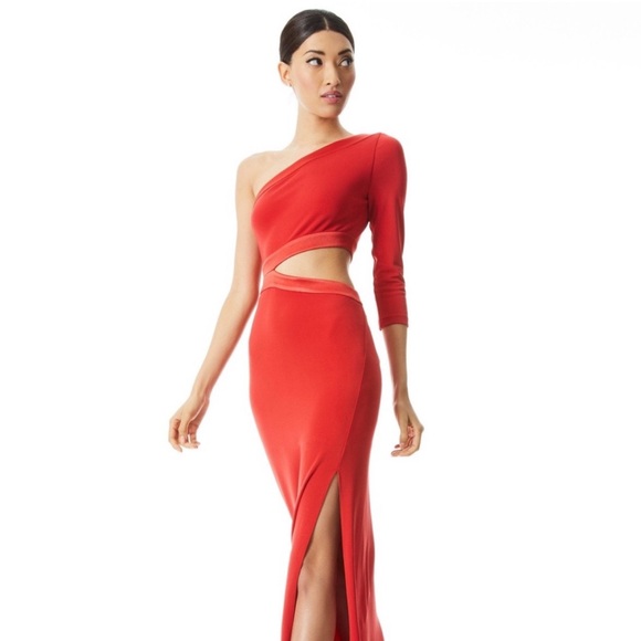 Alice+Olivia -Michele High Cut out Dress in Bright Poppy - Picture 4 of 9